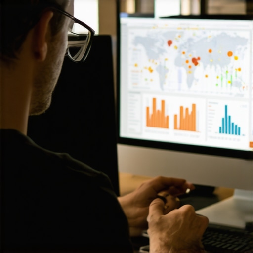 Business owner reviewing map analytics and charts for local SEO optimization