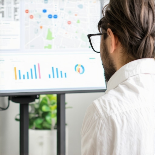 Digital marketer analyzing local map data with analytics tools