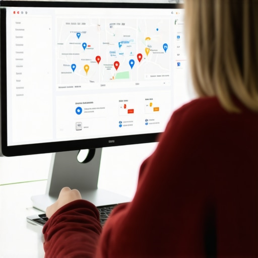 Person reviewing Google Maps analytics and SEO metrics on a laptop.