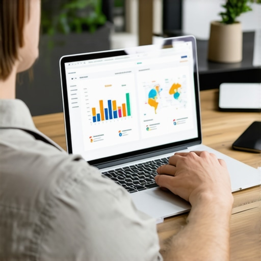 Person analyzing local SEO data on a laptop with maps and charts.
