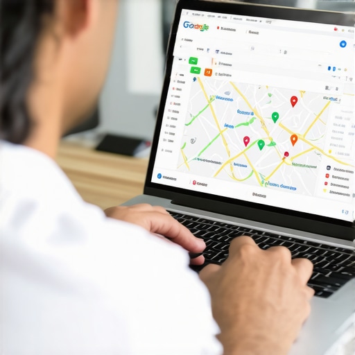 Person working on Google My Business profile on laptop in office.