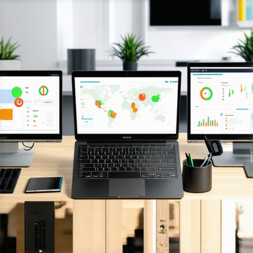 Professionals reviewing SEO metrics and maps on digital screens