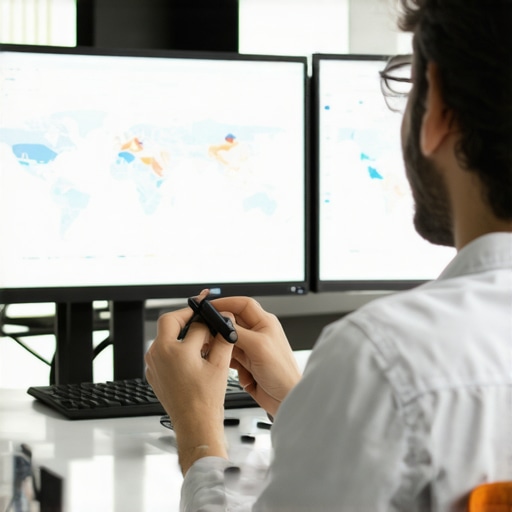 Analyzing Map Analytics for Better Visibility Person reviewing local map data and analytics to maintain visibility