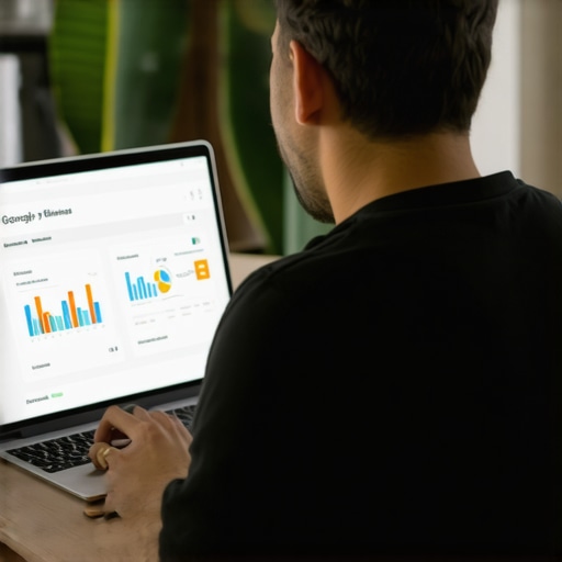 Data-Driven Map Visibility Optimization Business owner reviewing analytics dashboard on a laptop showing maps and performance metrics.