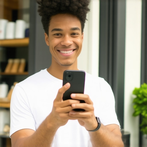 Business owner recording a promotional video outdoors