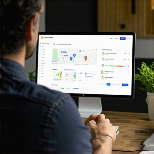 Business owner analyzing Google Maps metrics on computer