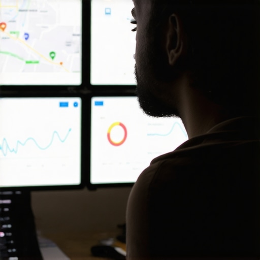 Person reviewing local SEO metrics and map analytics on computer screens.