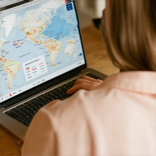 Person analyzing map visibility metrics on a laptop