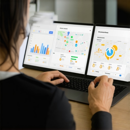 Business owner analyzing map analytics and profile optimization strategies.