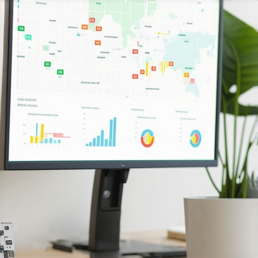 Map analytics and SEO graphs on a computer screen