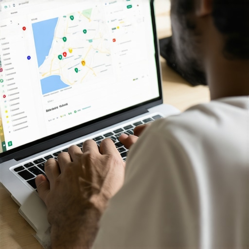 A person analyzing map SEO metrics on a laptop