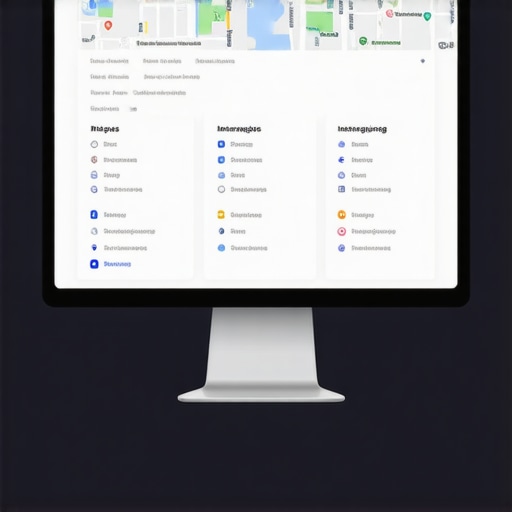 Screenshot of local SEO tools dashboard with maps analytics and geotagging features.