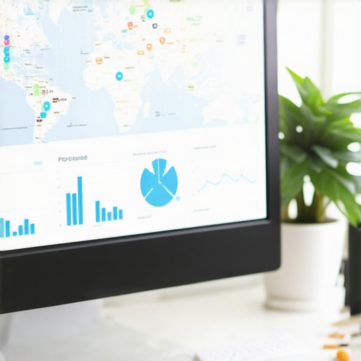 A digital workspace showing maps SEO analytics and management tools.
