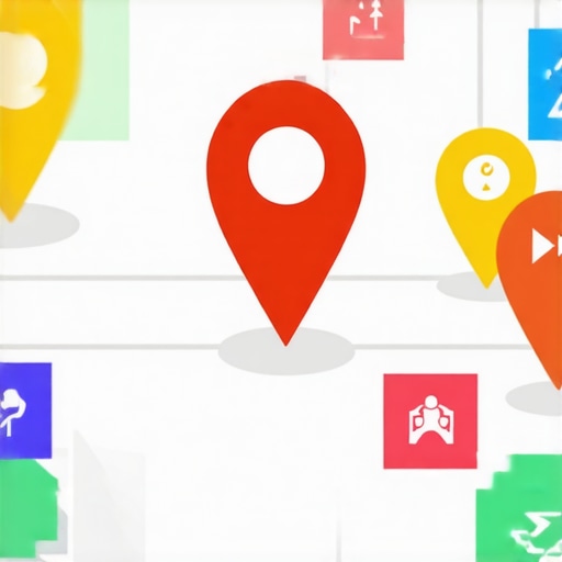 A detailed illustration of a map highlighting a business pin surrounded by signals like reviews, photos, and community icons.