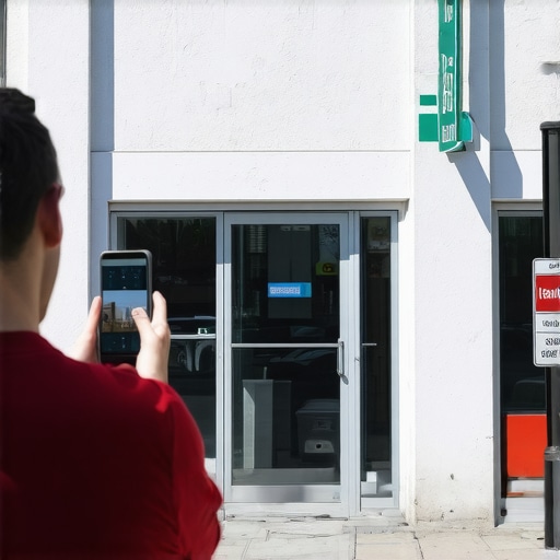 A person photographing a business exterior to improve Google Maps visibility.