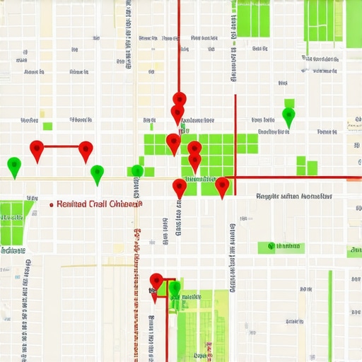 A visual representation of how a business ranks across different geographical points in a city on Google Maps using a geo-grid tool.