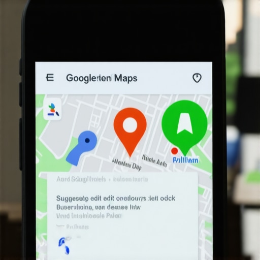 Close up of a Google Maps suggested edit notification on a mobile phone screen.