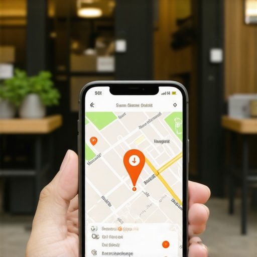 Smartphone showing a successful local map ranking for a small business storefront.