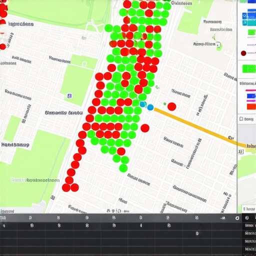 Local SEO Heatmap Analysis A laptop showing a local search ranking grid with heatmap dots over a city map
