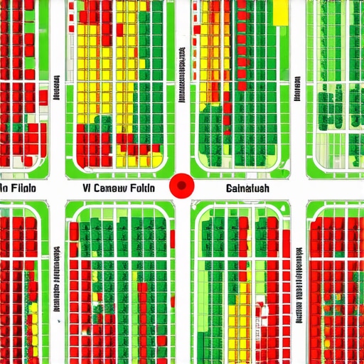 A visual representation of a local SEO heatmap tool showing business rankings across a city map grid.