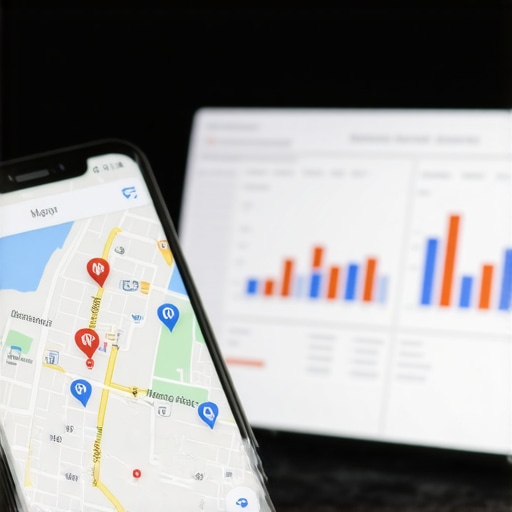Modern Maps SEO Tools and Analytics Dashboard A professional setup showing Google Maps optimization tools and a data analytics dashboard for visibility improvement.