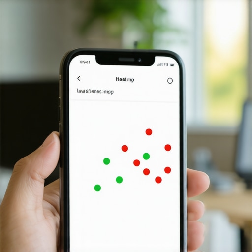 A business owner tracking their map visibility using a heat map tool on a smartphone.
