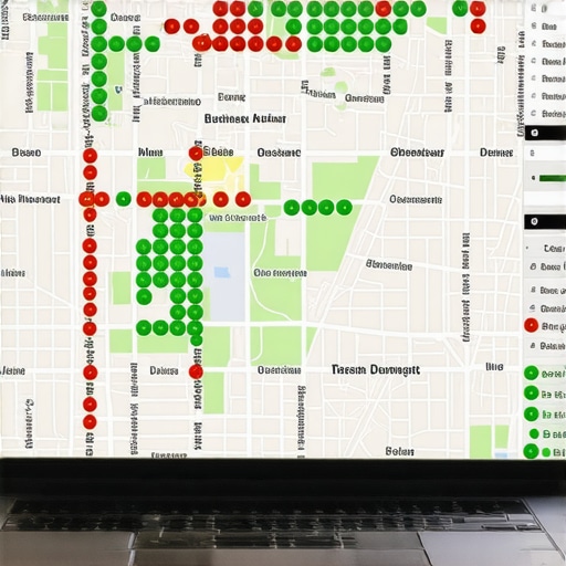 A heatmap of local map rankings showing different positions across a geographic area.