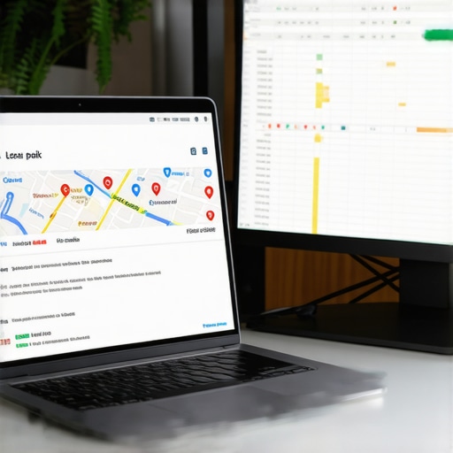 The Ultimate Local SEO Tools Setup Laptop displaying Google Maps rankings and a local SEO audit spreadsheet
