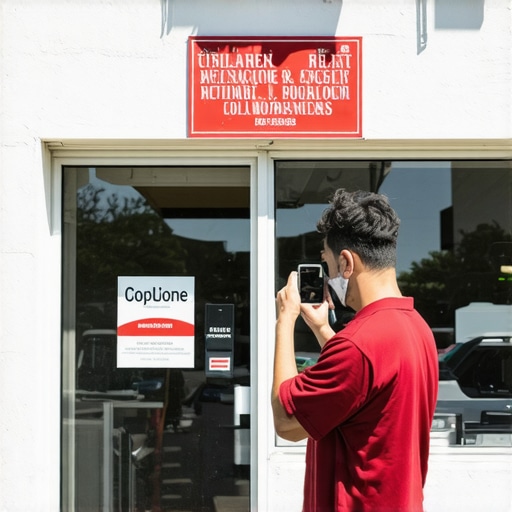 A person photographing their business exterior to improve local map discovery and SEO trust.